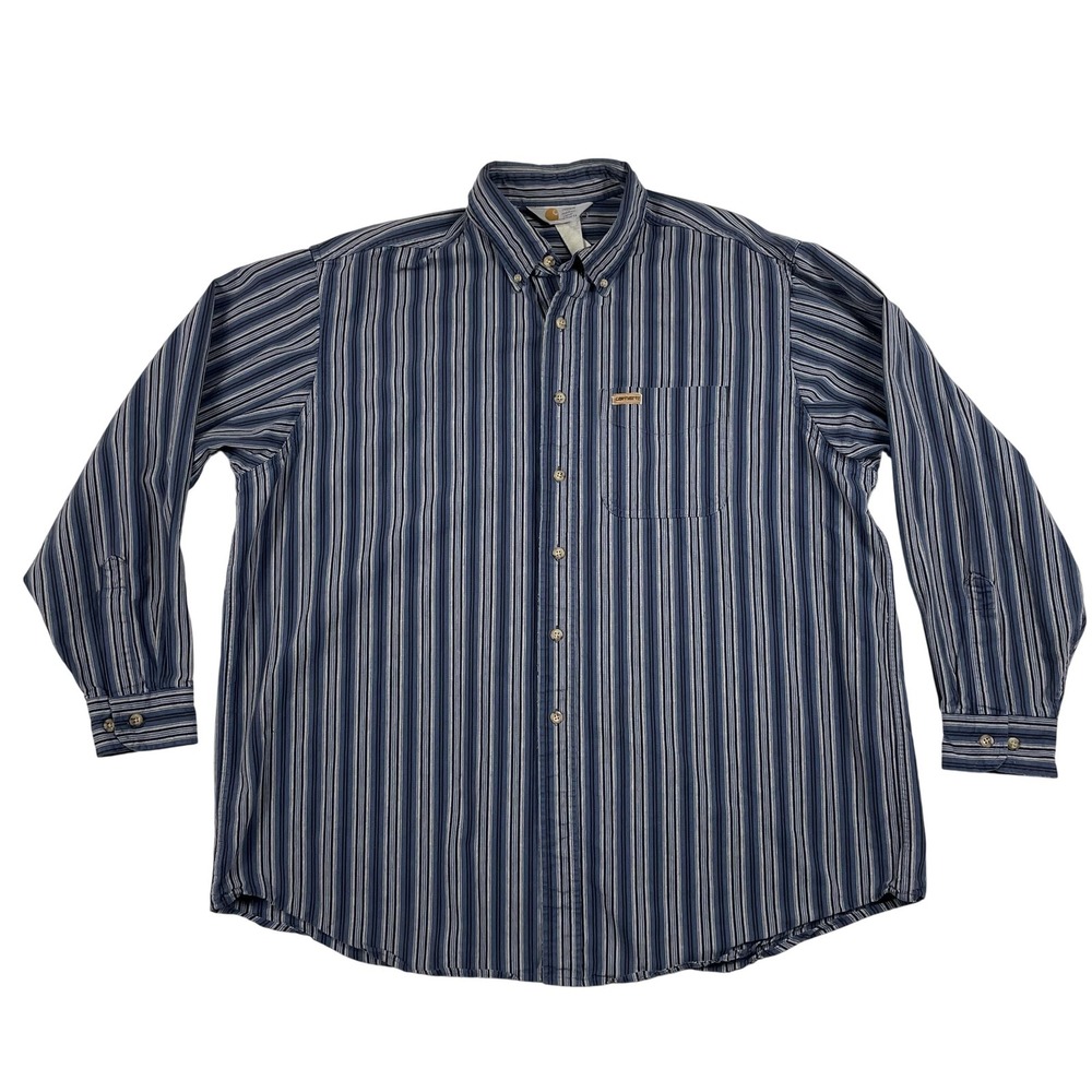 Vtg Carhartt Rugged Outdoor Wear Button Shirt Mens XL Striped Shacket USA Made